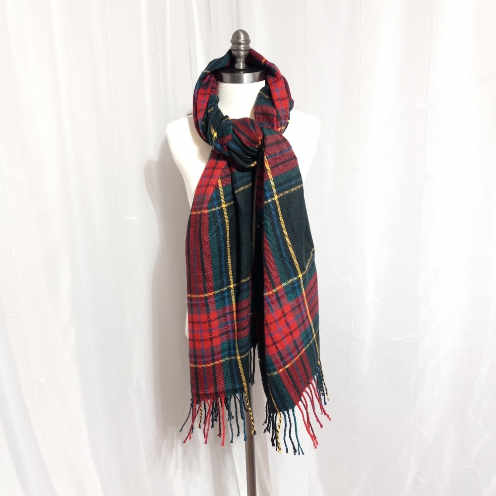 Plaid Blanket Scarf With Fringe Super Cozy